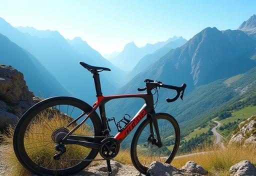 High-end road bike posed against a backdrop of majestic Italian mountains